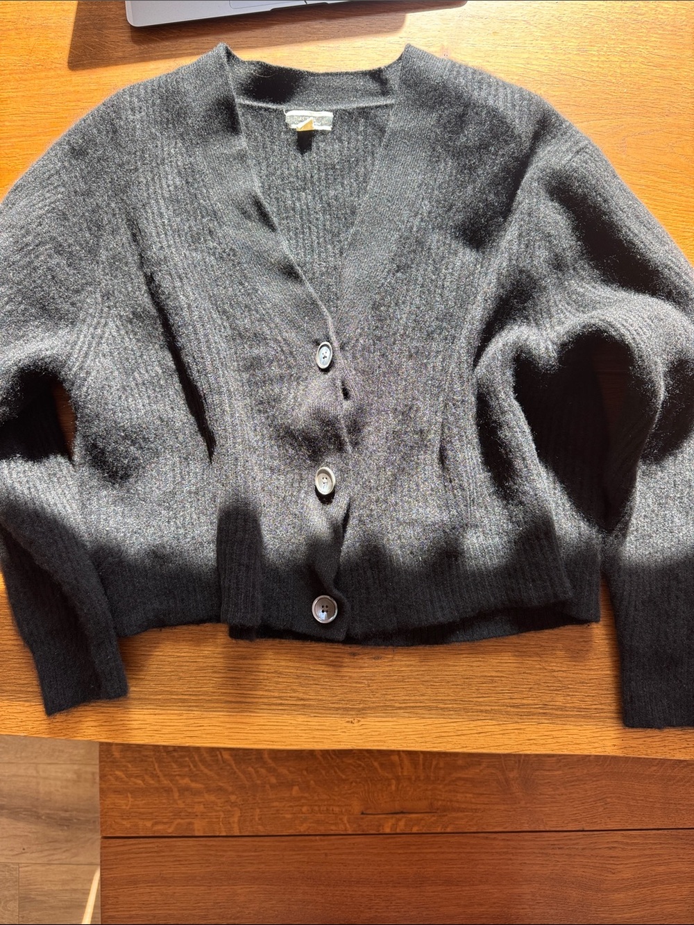 J. Crew Black Ribbed cashmere V-Neck Button Cardigan
